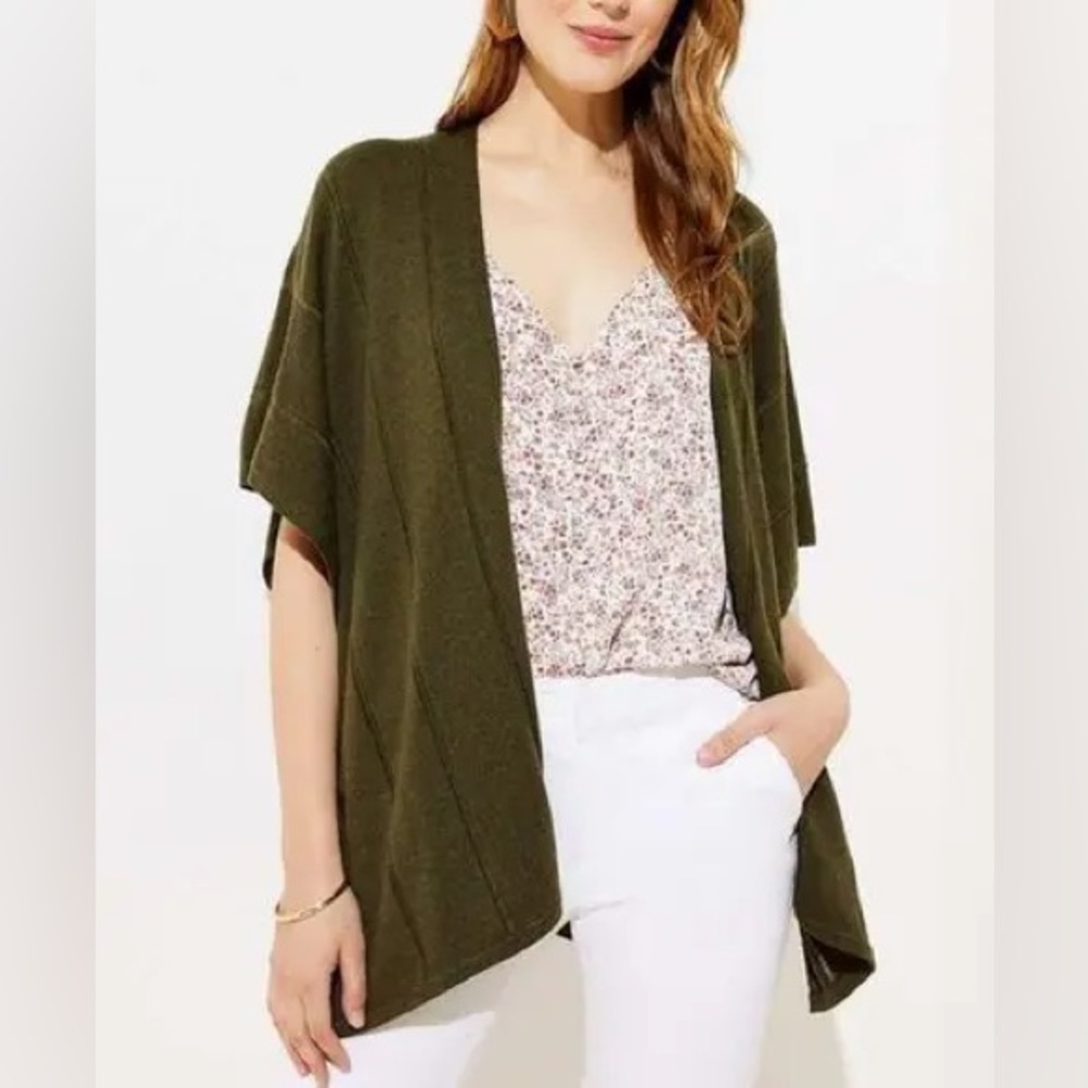 LOFT | Rib Striped Open Front Cardigan Wrap in Olive